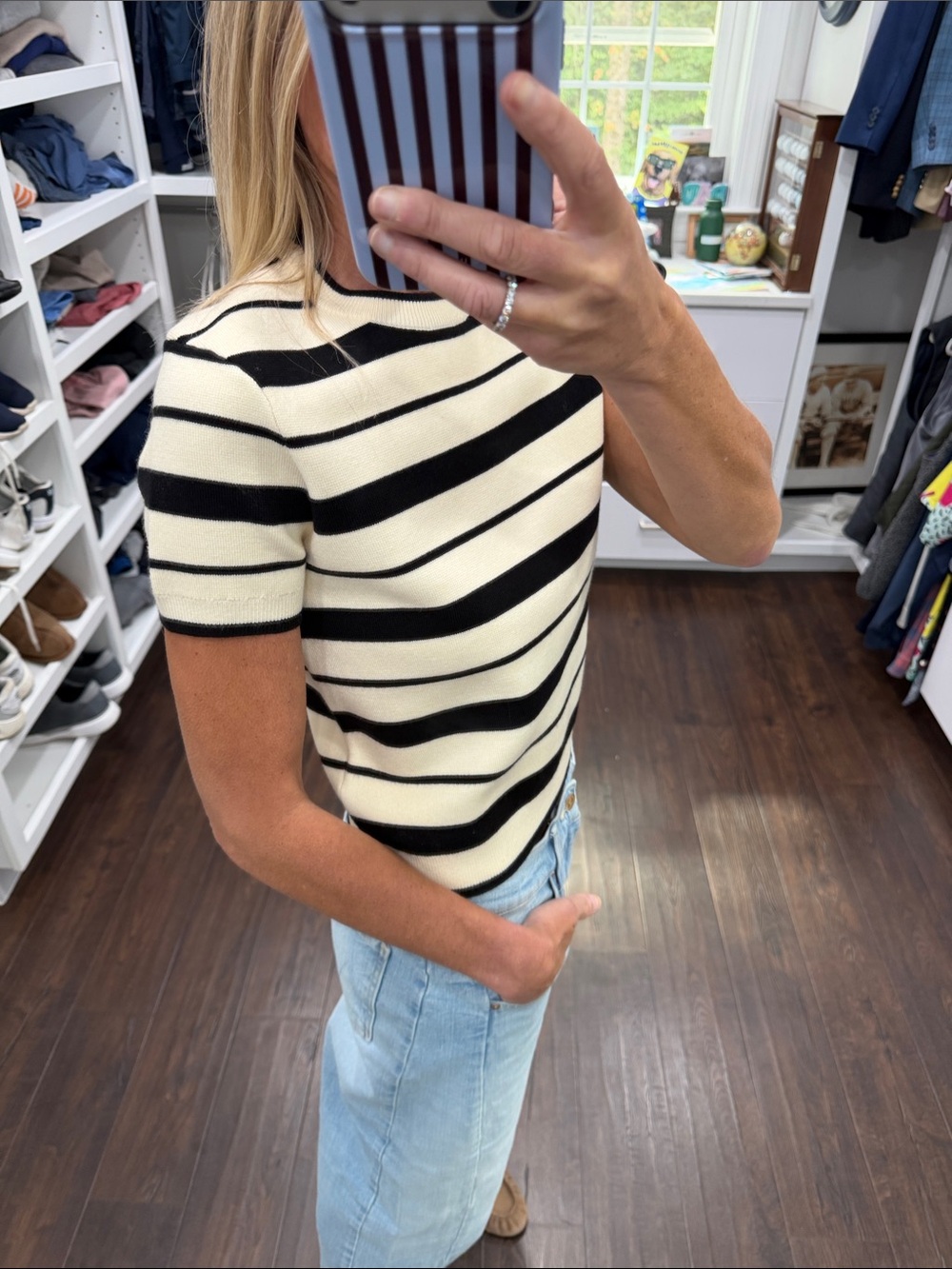 English Factory Black and Cream Striped Short-Sleeve Knit Top - Picture 4 of 6